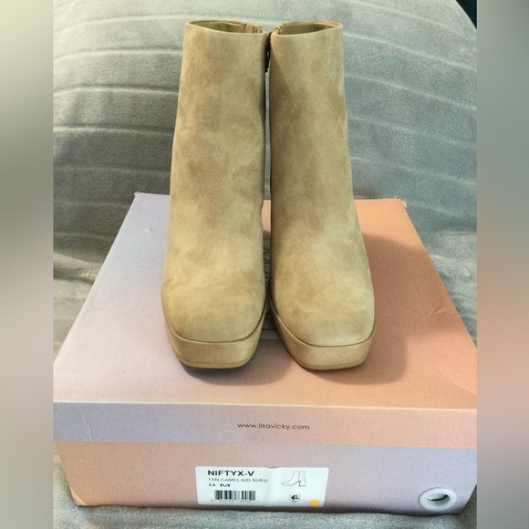 Lisa Vicky Niftyx Camel Kid Suede Block Heeled Ankle Platform Boots Size 9M - Picture 3 of 12